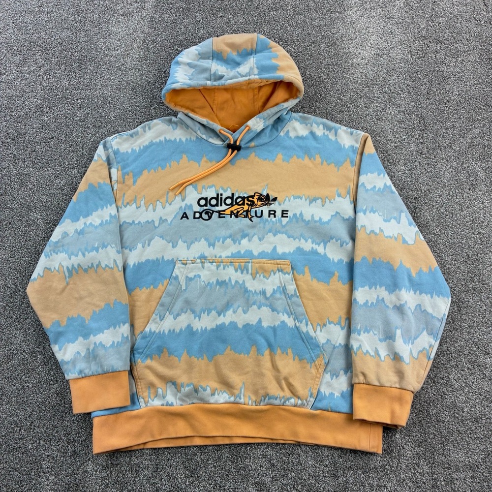 Adidas Adventure Hoodie Men's Large Blue Orange Lizard‎ Embroidered Sweatshirt